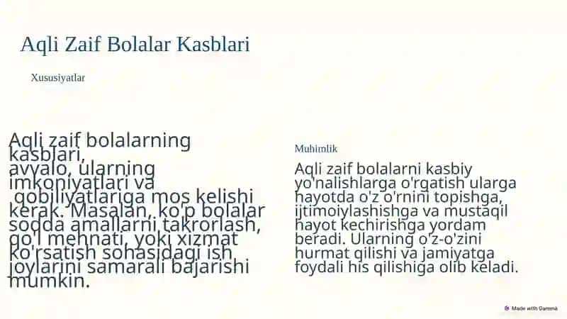 Aqli Zaif Bolalar Uchun Kasbiy Yo'nalishlar 2