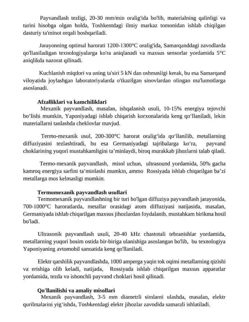 Termo-mexanik va mexanik payvandlash sinfi 2