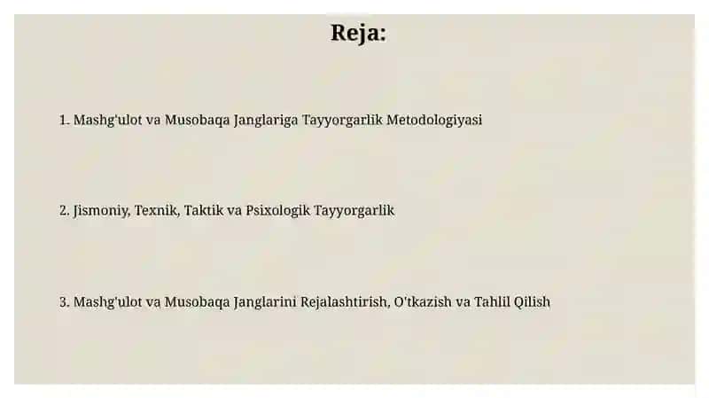 Mashg'ulot va Musobaqa Janglariga Tayyorgarlik Metodologiyasi 2