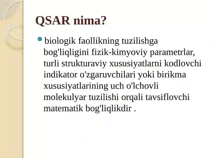 Birikmalarning biologik faolligini baholashning nazariy usullari 2