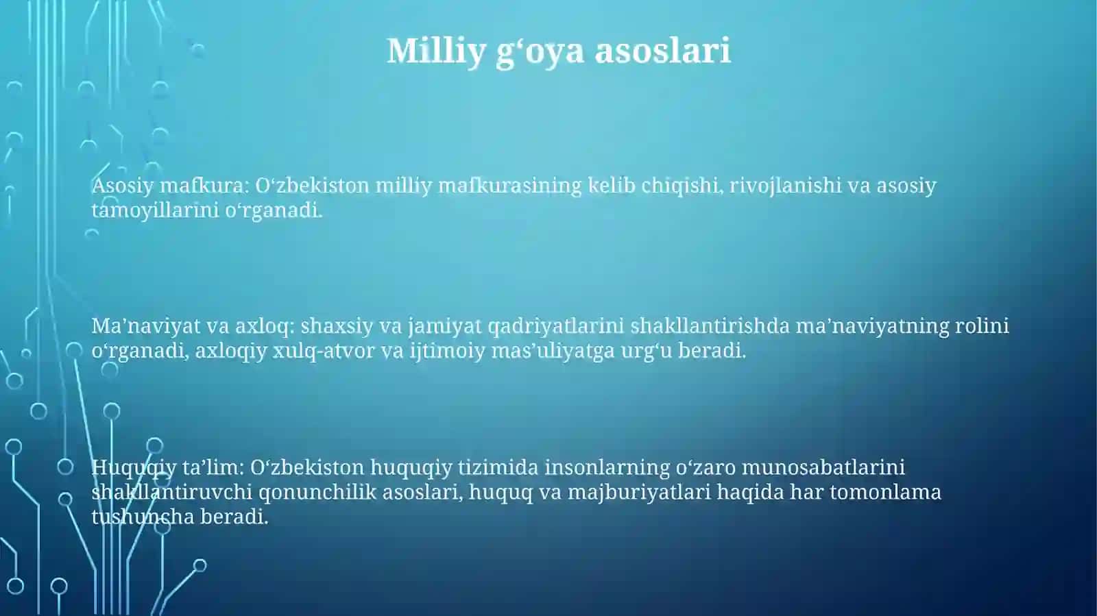 Milliy G‘Oya, Ma’Naviyat Asoslari Va Huquq Ta’Limi Bakalavriat Ta’Lim Yо‘Nalishida 2