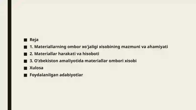 Materiallarning Ombor Xo'jaligi Xisobi 2
