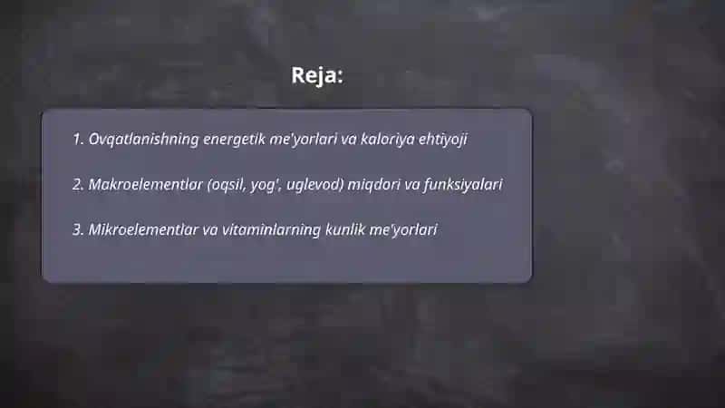 Ovqatlanishning fiziologik me'yorlari 2