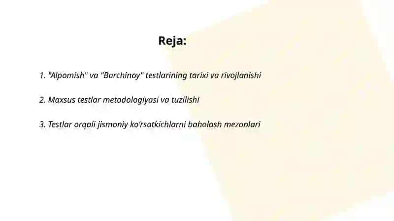 Oʻquvchilarning "Alpomish"va "Barchinoy" maxsus testari orqali jismoniy tayyorgarligini aniqlash 2