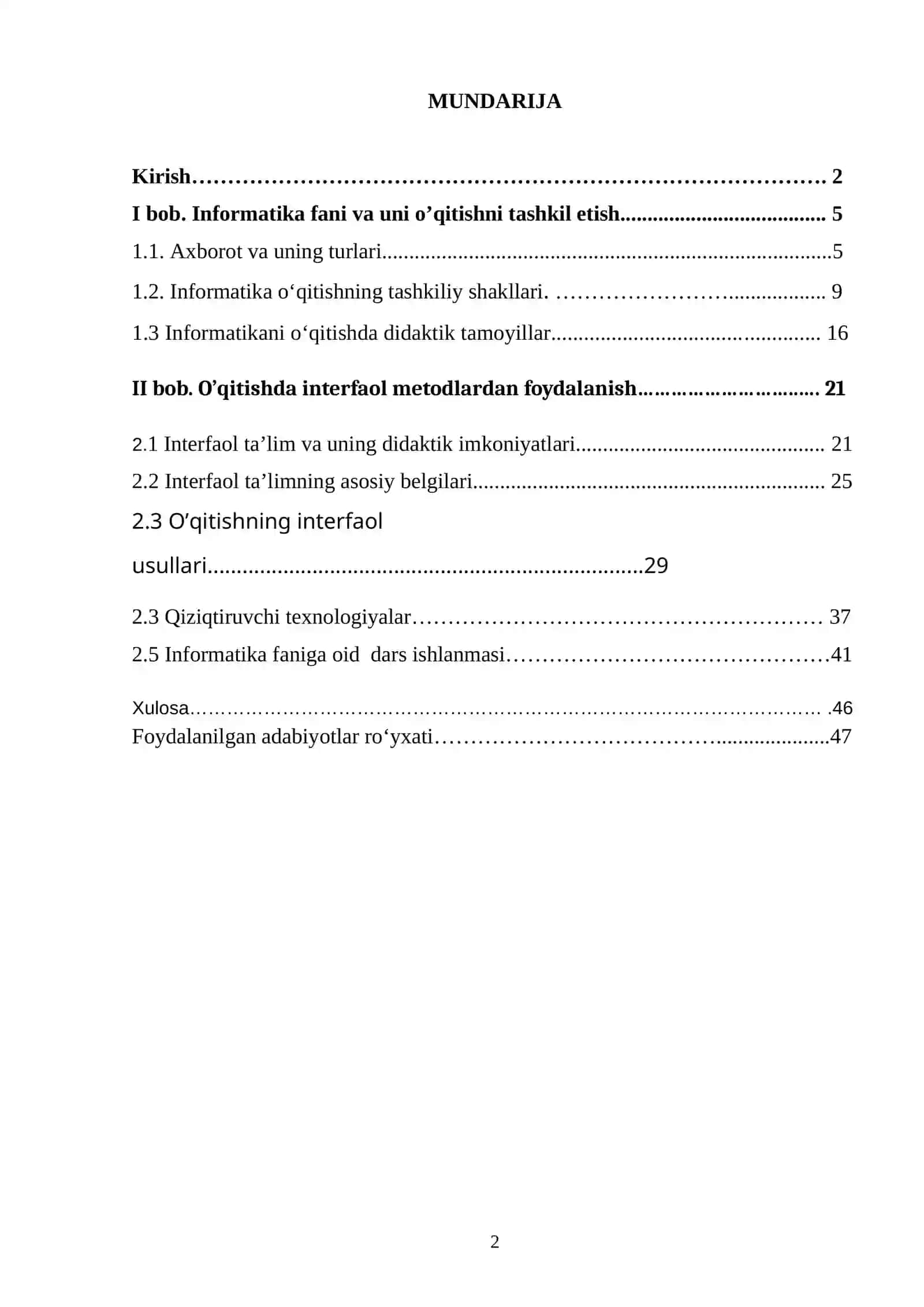 Informatika fani va uni o’qitishni tashkil etish 2