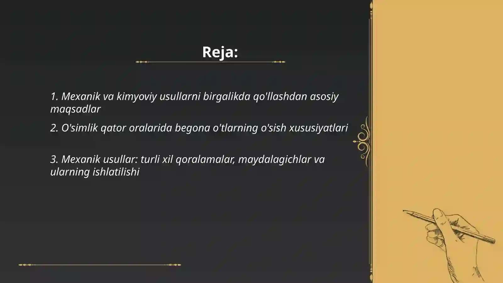 Oʻsimlik qator oralaridagi begona oʻtlarni yoʻqgotishda mexanikaviy va kimyoviy usullarini birgalikda qoʻllash 2