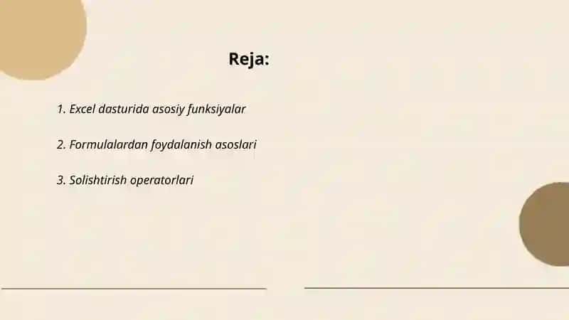 Microsoft Excel dasturida formula va funksiyalar bilan ishlash 2