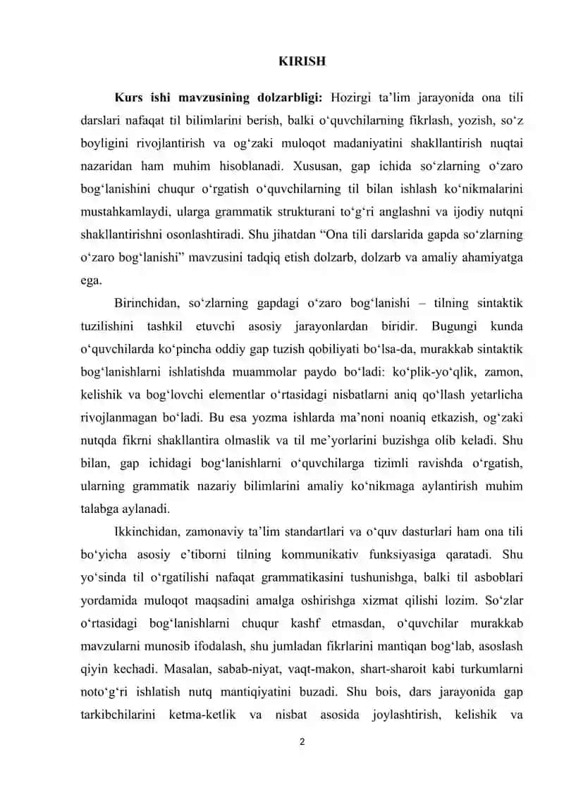BOSHLANG‘ICH SINFLARDA GAPDA SO‘ZLARNING O‘ZARO BOG‘LANISHI MAVZUSINI O‘RGANISH METODIKASI 2
