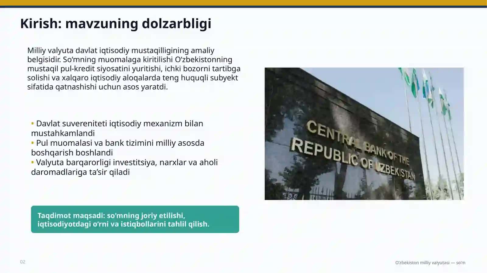 O‘ZBEKISTONDA MILLIY VALYUTANING MUOMALAGA KIRITILISHI 2