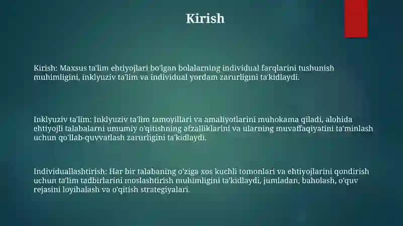 Inkyuiziv Ta'limni Amalga Oshirish Jarayoni Alohida Yordamga Muhtoj Bolaning Shaxsini Rivojlanishning Xususiyatlari 2