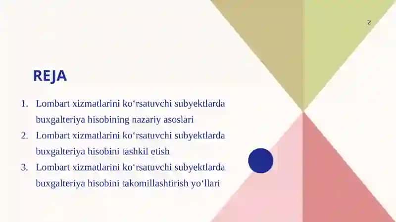 Lombart xizmatlarini koʻrsatuvchi sub’ektlarda buxgalteriya hisobi 2