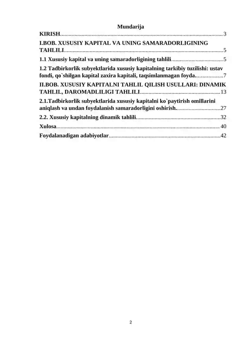 Xususiy kapitalni tashkil etish va uning samaradorligi 2