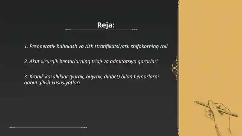 Xirurgik bemorlarning o'ziga xos hususiyatlari 2