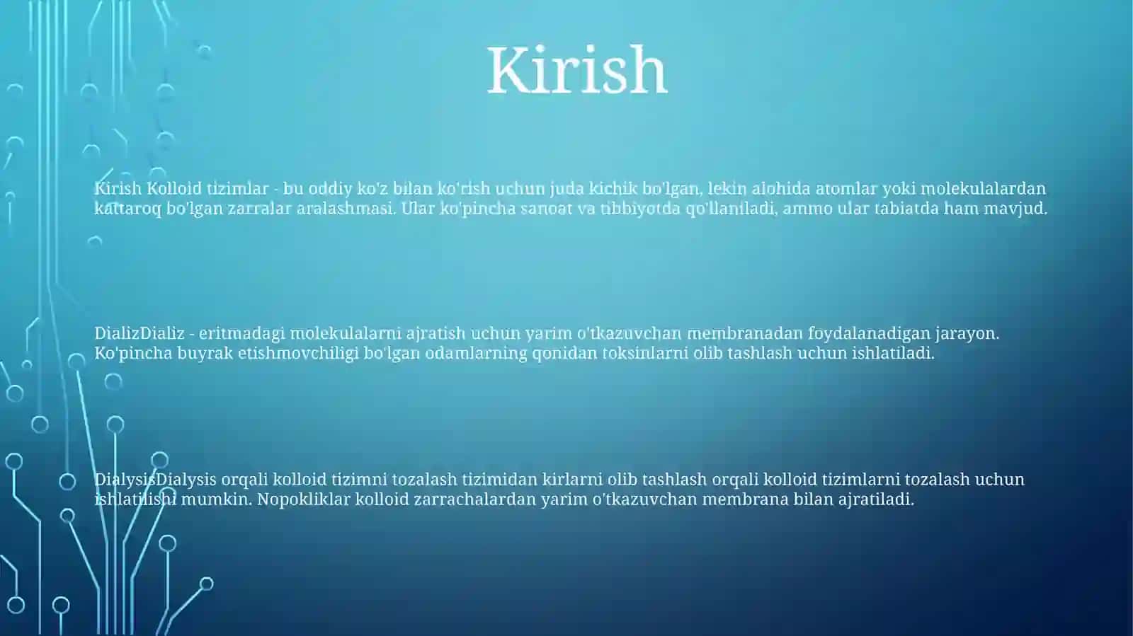 Kolloid Sistemalarni Dializ Yo'Li Bilan Tozalash 2