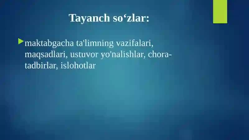 Maktabgacha ta'lim tizimini rivojlantirishning ustuvor yo'nalishlari 2