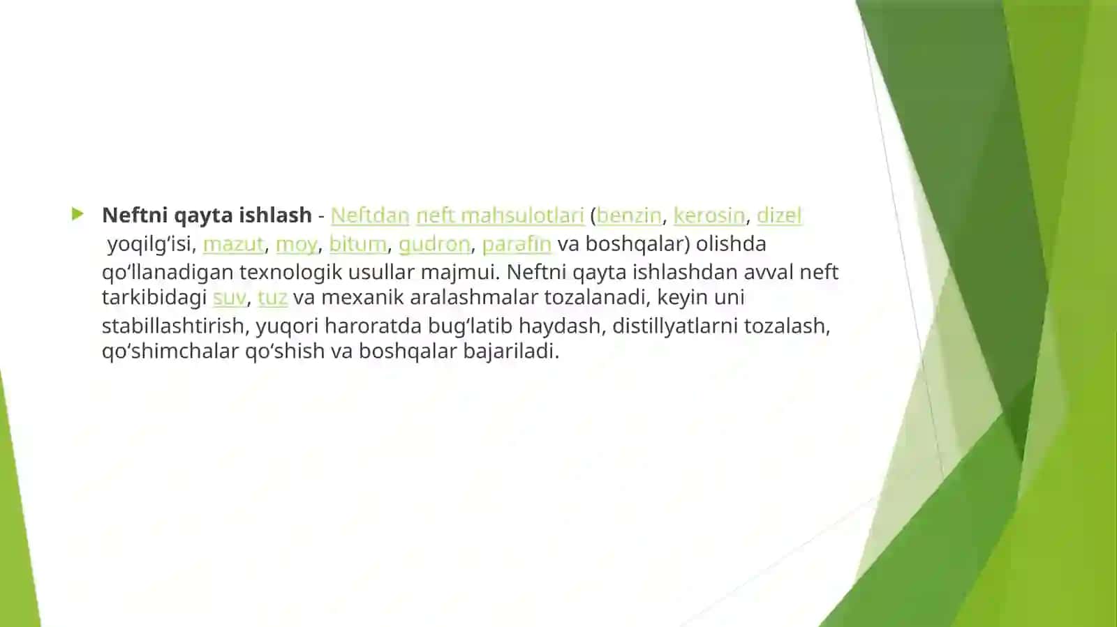 NEFTNI QAYTA ISHLASH VA TOSHKO’MIRNI KOSLASH MAHSULOTLARI NAMUNALARINI KO’ZDAN KECHIRISH 2