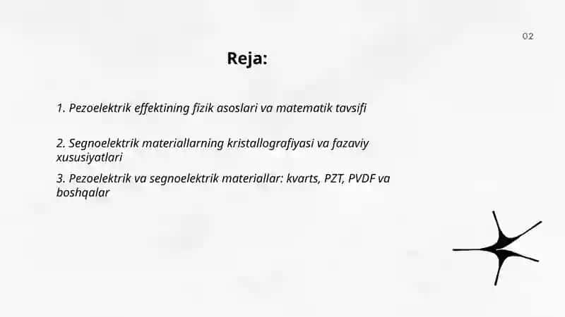 Pezoelectriklar, segnoelektiklar va ularning texnikada qoʻllanilishi 2