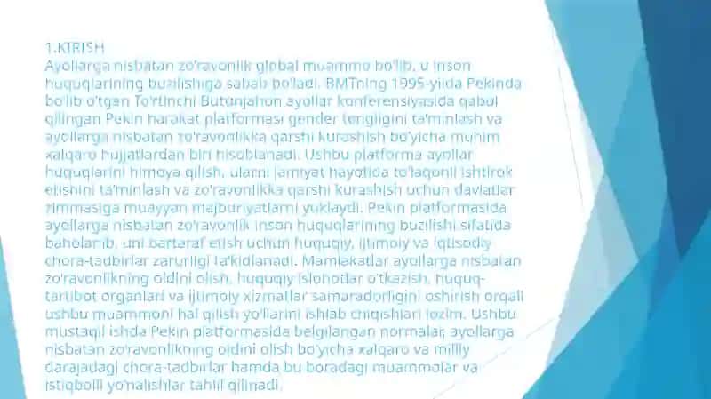 Pekin platformasida ayollarga nisbatan zo’ravonlikka qarshi kurash borasida qanday normalar bor? 2