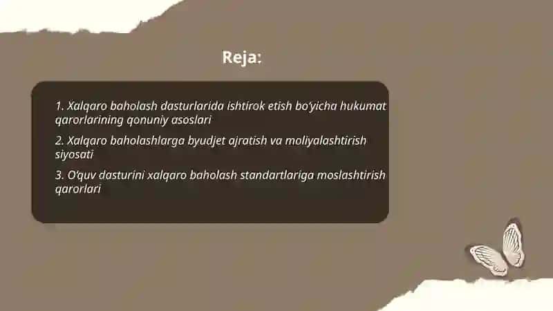 Xalqaro baholash dasturlari doirasida hukumat qarorlari 2