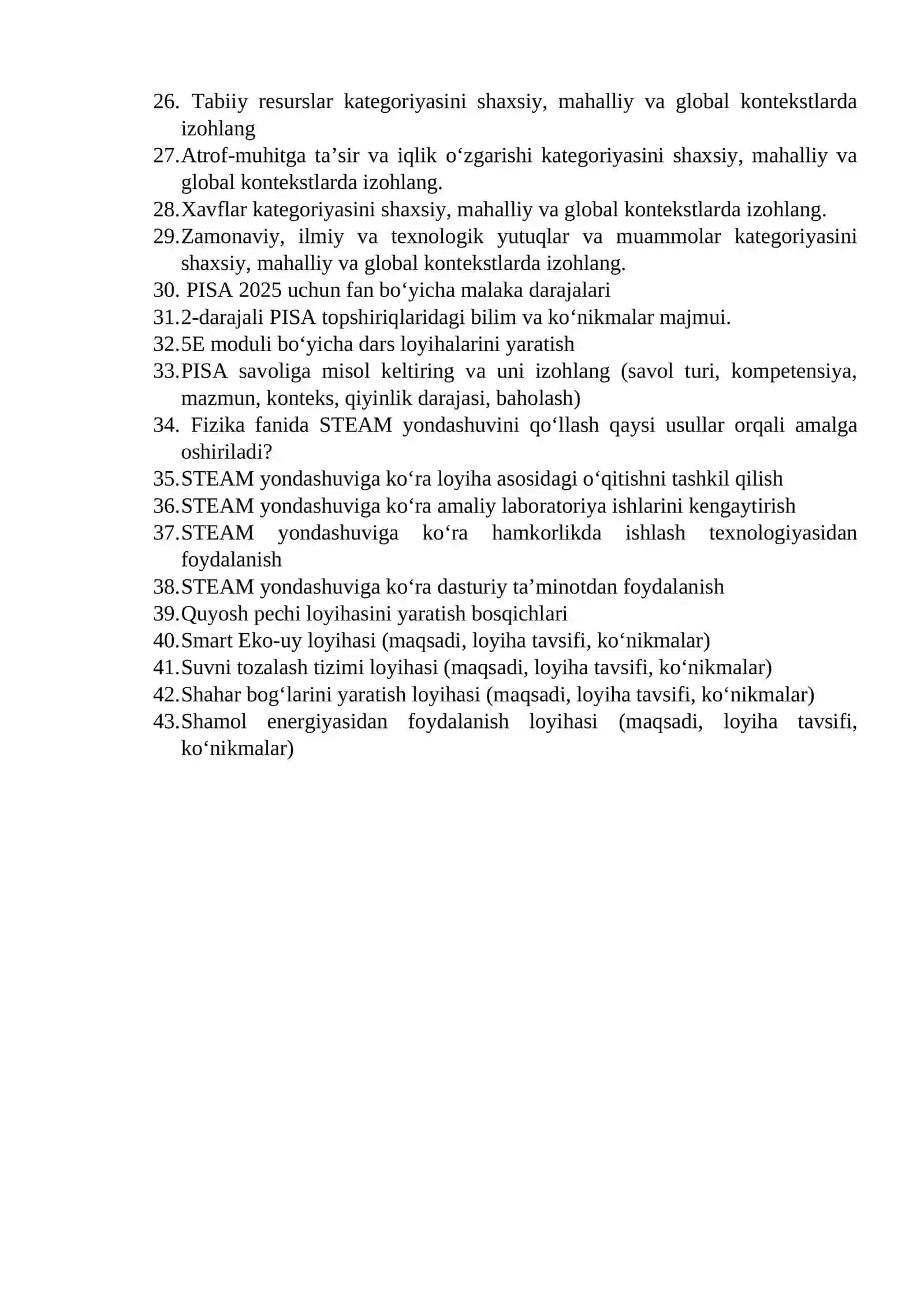 XALQARO BAHOLASH DASTURLARI FANI BO‘YICHA SAVOLNOMALAR 2