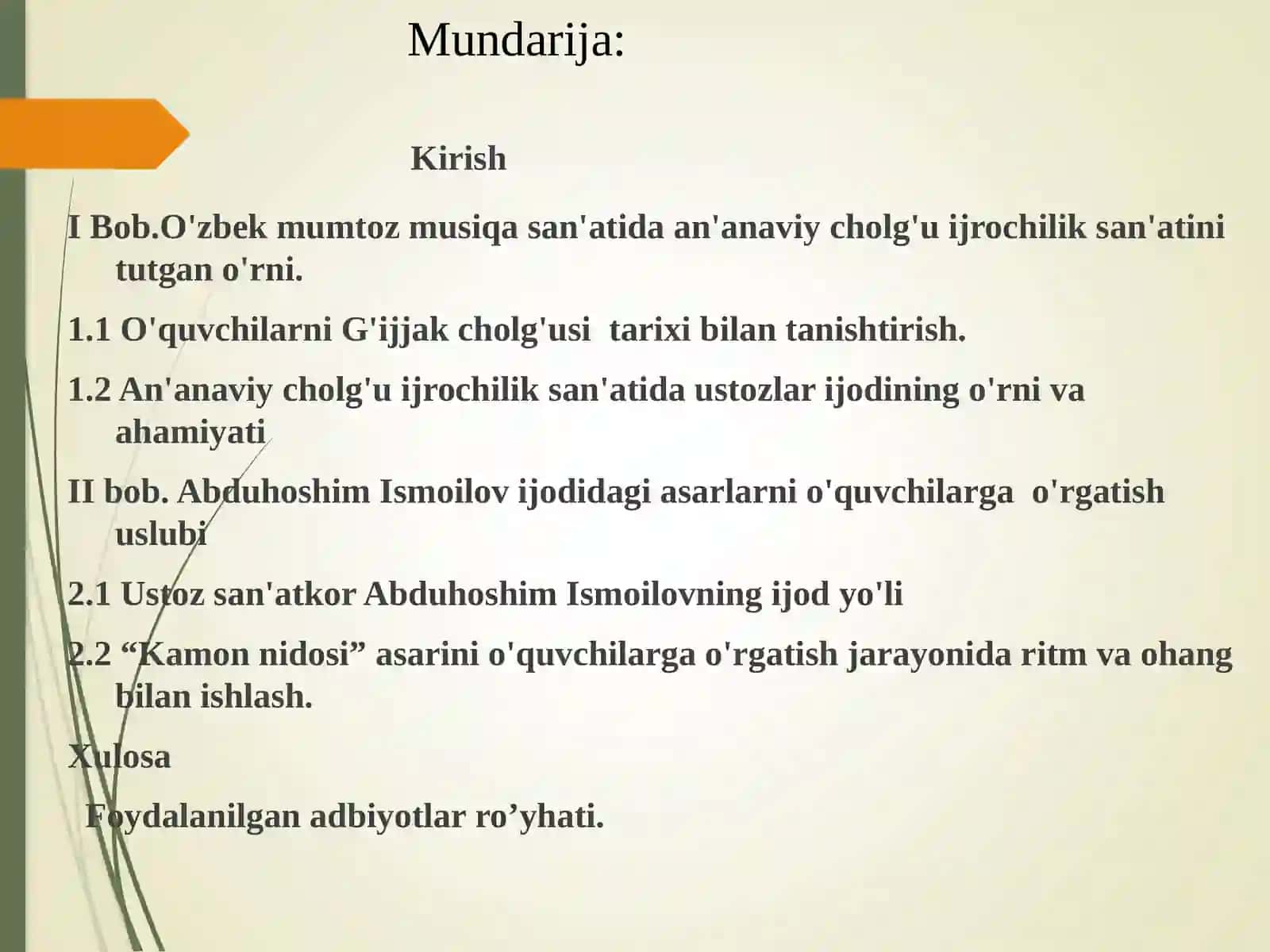 "Kamon nidosi" kuyini gʻijjak cholgʻusida oʻrgatish metodikasi 2