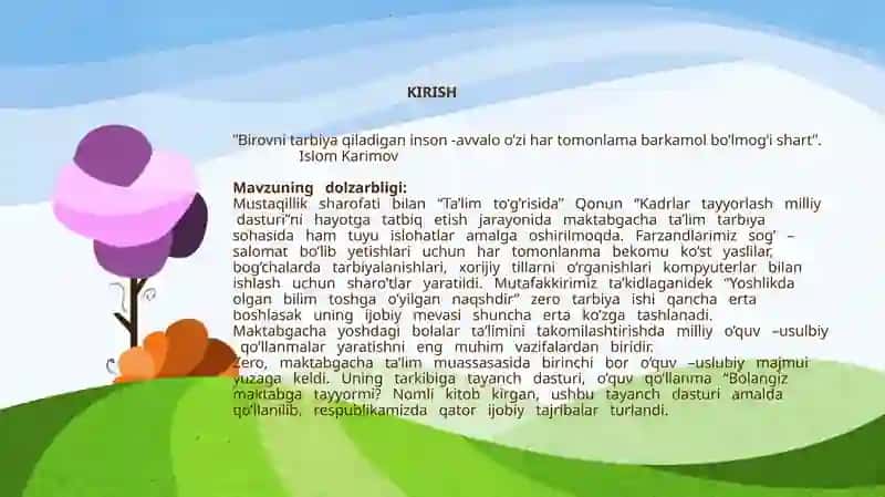 Bolalarni xalq og’zaki ijodi bilan tanishtirish jarayonida so’z boyligini oshirish. 2
