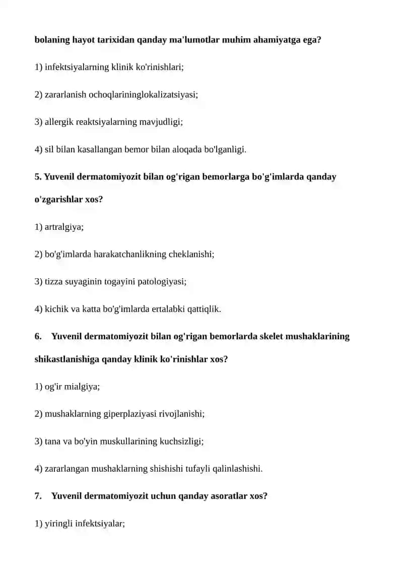 Dermatomiozitlar mavzusi boyicha testlar 2