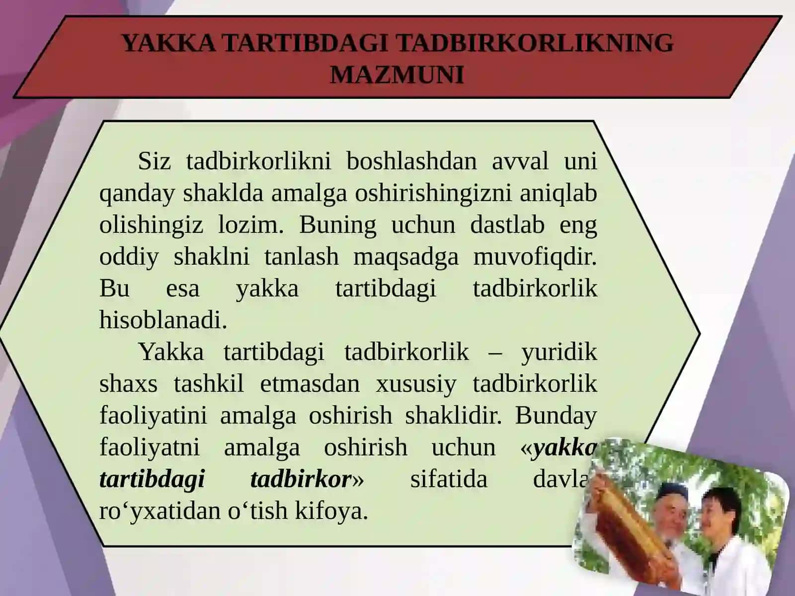 11-sinf Tadbirkorlik asoslari fanidan Yakka tartibdagi tadbirkorlik 2