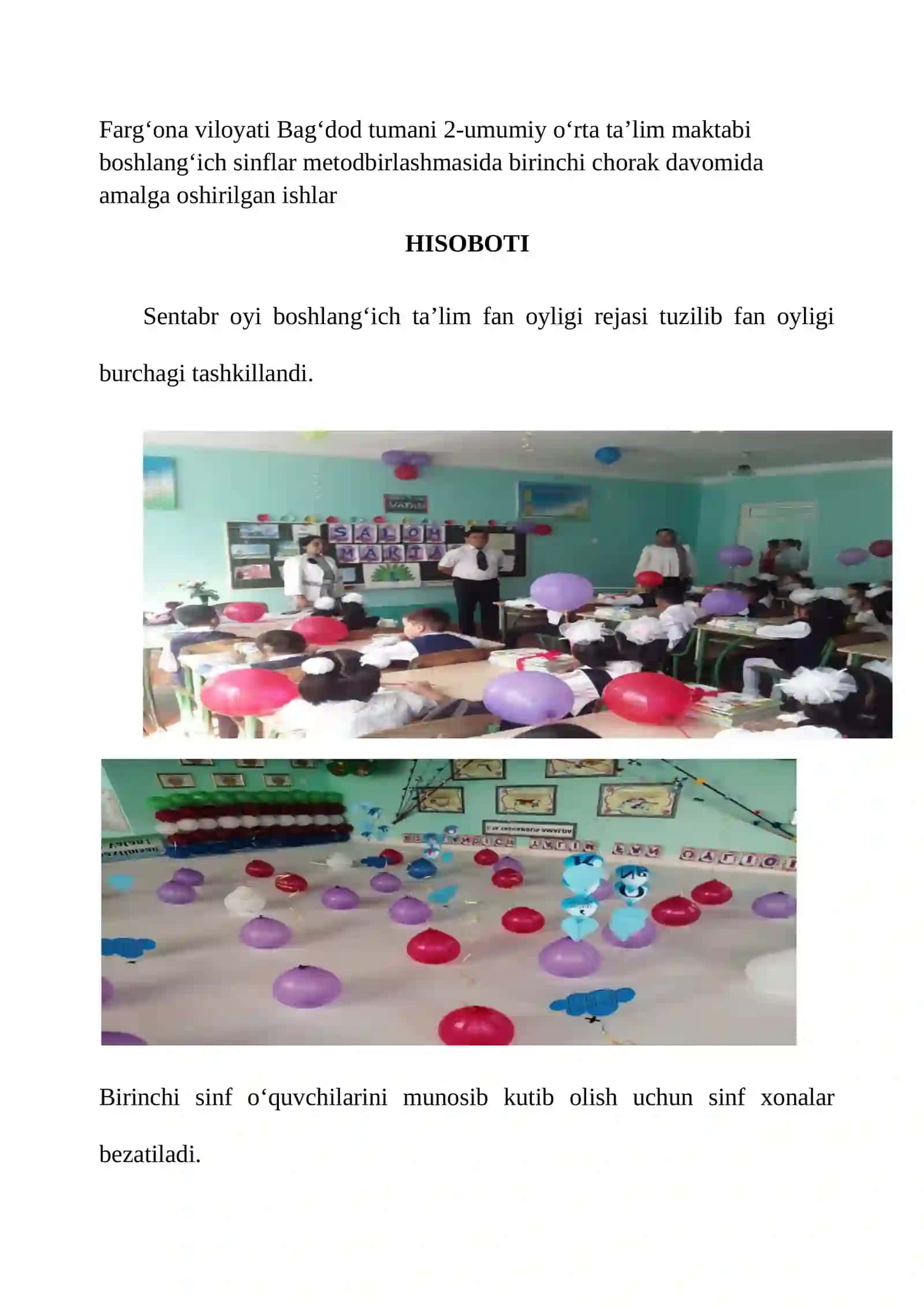 Maktab uchun choraklik hisobot namunasi 2