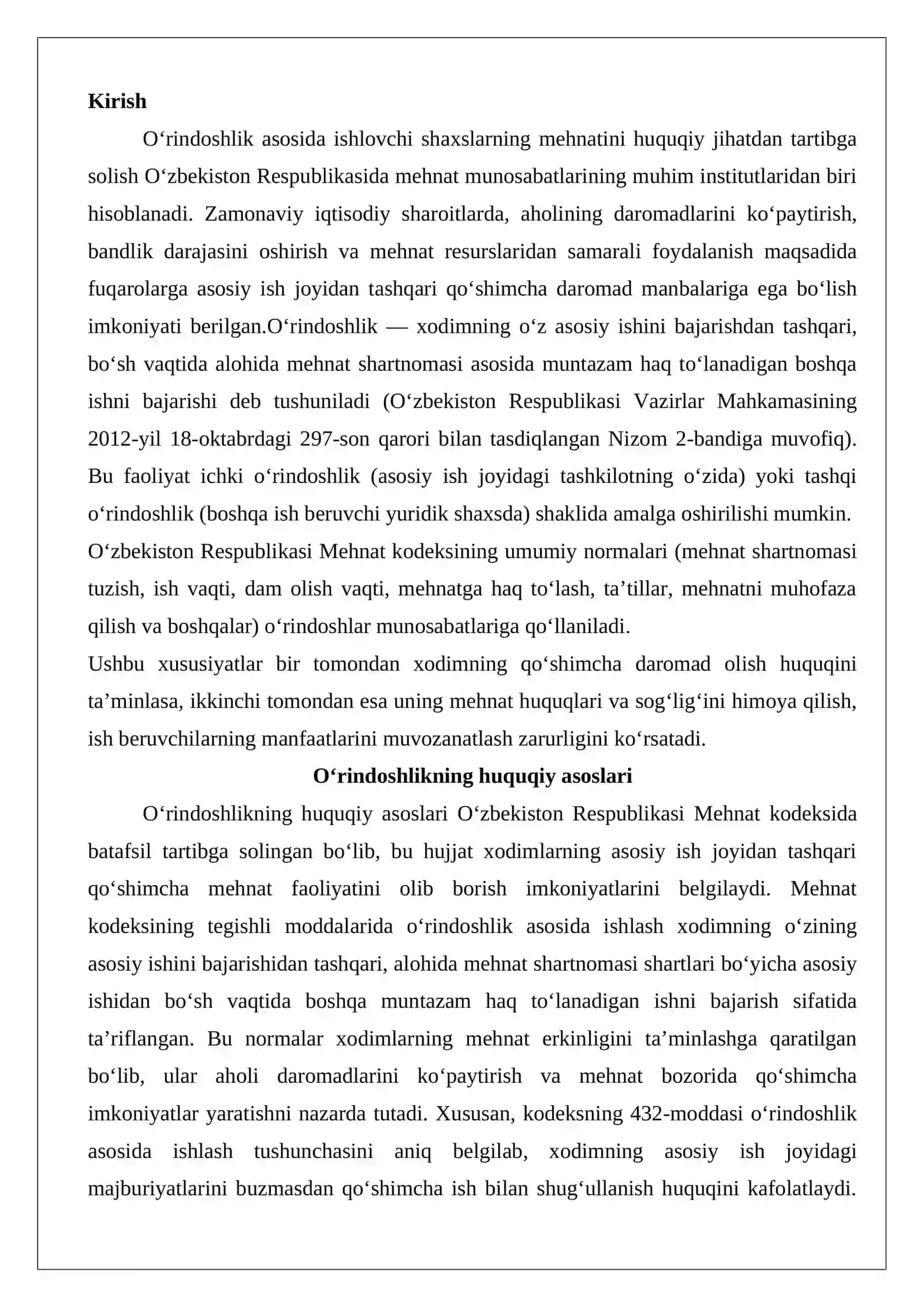 O‘rindoshlik asosida ishlovchi shaxslarning mehnatini huquqiy jihatdan tartibga solishning o‘ziga xos xususiyatlari 2
