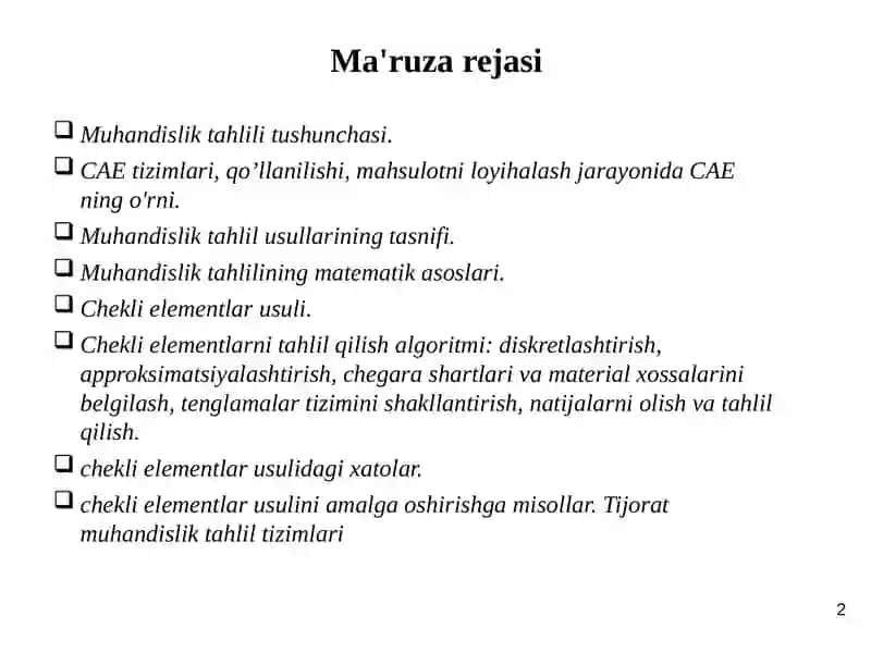 Chekli elementlar usuli damuhandislik tahlili 2