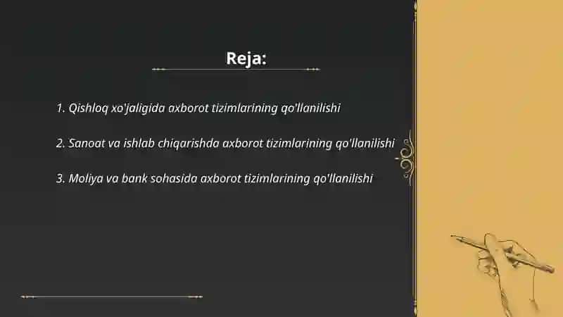 Iqtisodiyotning turli tarmoqlarida axborot tizimlarini qo'llanilish 2