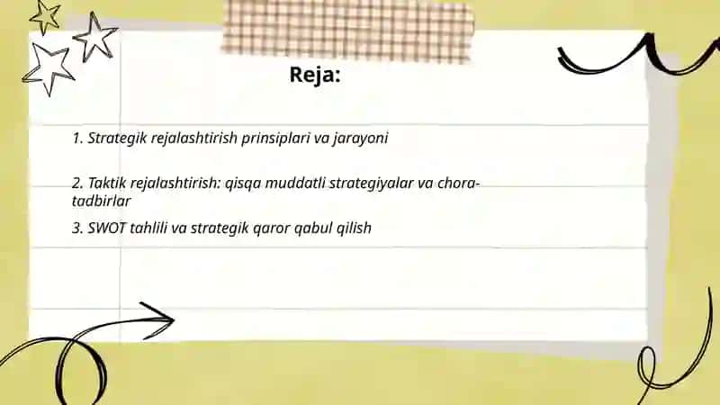 Strategik va taktik rejalashtirish,marketing nazorati O'rinboyeva Xushnida 2