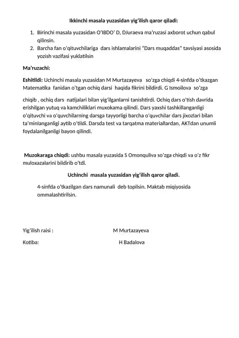 Rishton tumani XTMFMTTEB tasarrufidagi 34-umumiy o’rta ta’lim maktabida o’tkazilgan boshlang’ich sinf metodbirlashma yig’ilish BAYoNI. 2