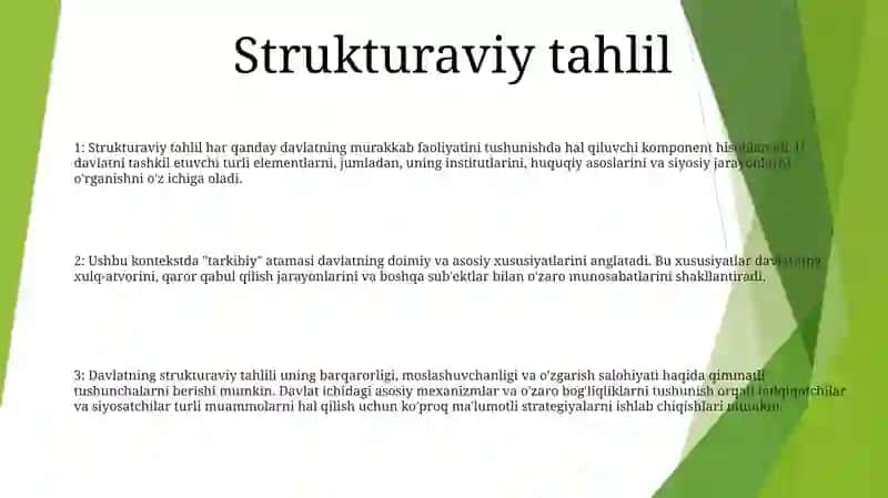 Strukturaviy tahlil har qanday davlatning murakkab faoliyatini tushunishda hal qiluvchi komponent 2