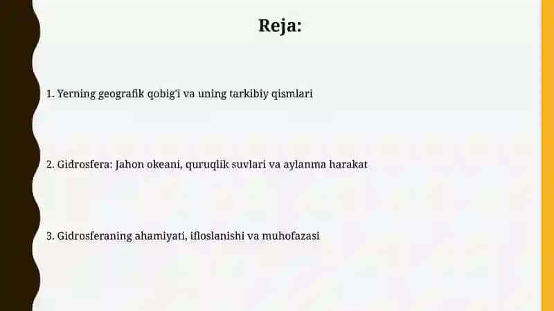 Yerning geografik qobigʻi.Gidrosfera 2
