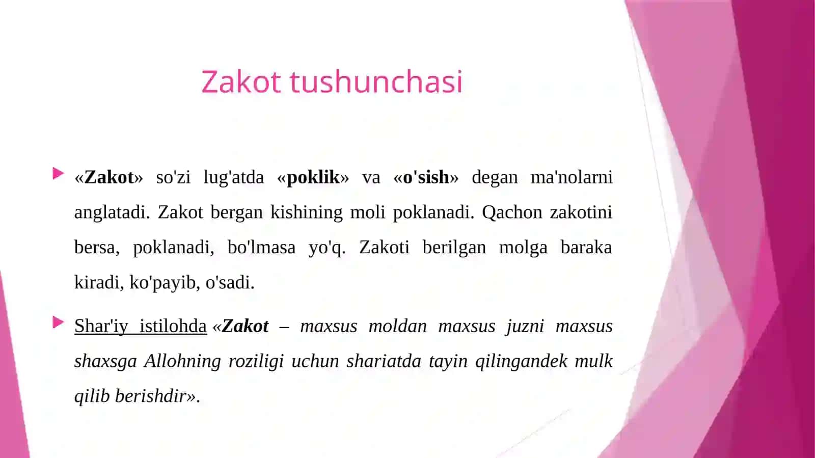 Zakot tushunchasi. Zakotning lug‘aviy ma’nosi, iqtisodiy va ijtimoiy ahamiyati Nazariy manbaalari 2