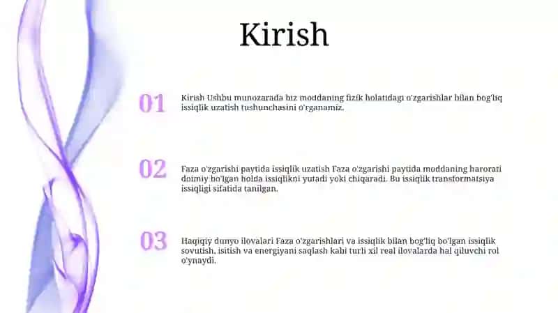 Jismning Agregat Holati O‘Zgarishida Issiqlik Berilishi 2