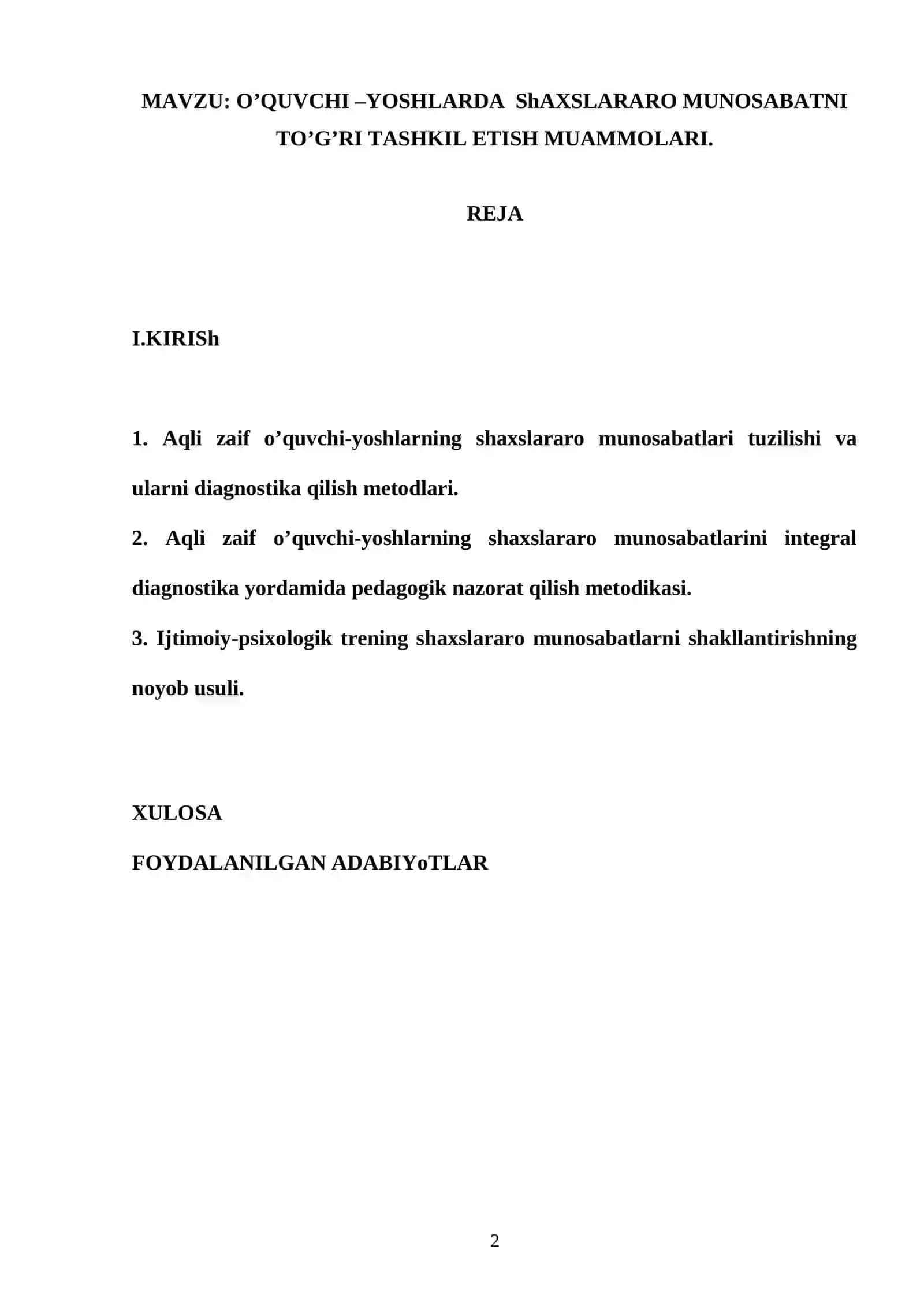 O’QUVCHI –YOSHLARDA ShAXSLARARO MUNOSABATNI TO’G’RI TASHKIL ETISH MUAMMOLARI 2