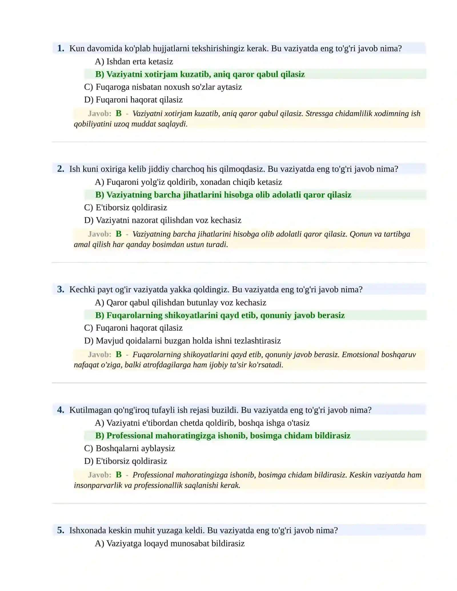 Bojxona xizmatiga ishga kirish psixologik sinov testlari 2