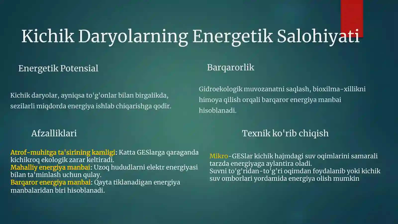 Kichik DARYOlar va ulardan energetic maqsadda foydalanish 2