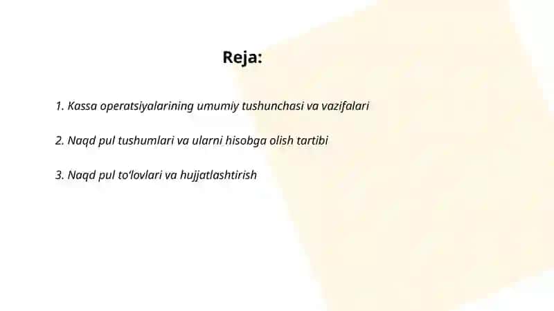 Kassa operatsiyalarini hisobga olish 2