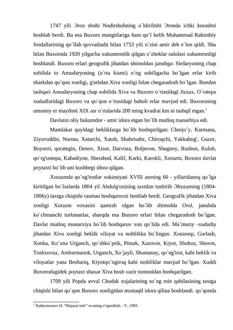 Buxoro, Xiva va Qo`qon xonliklarining ma`muriy hududiy tuzilishi, axolisi 2