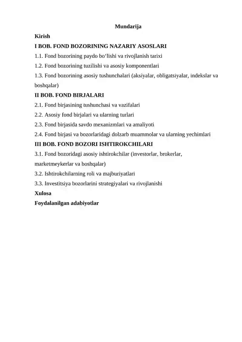 Fond birjalari va fond bozori ishtirokchilari 2
