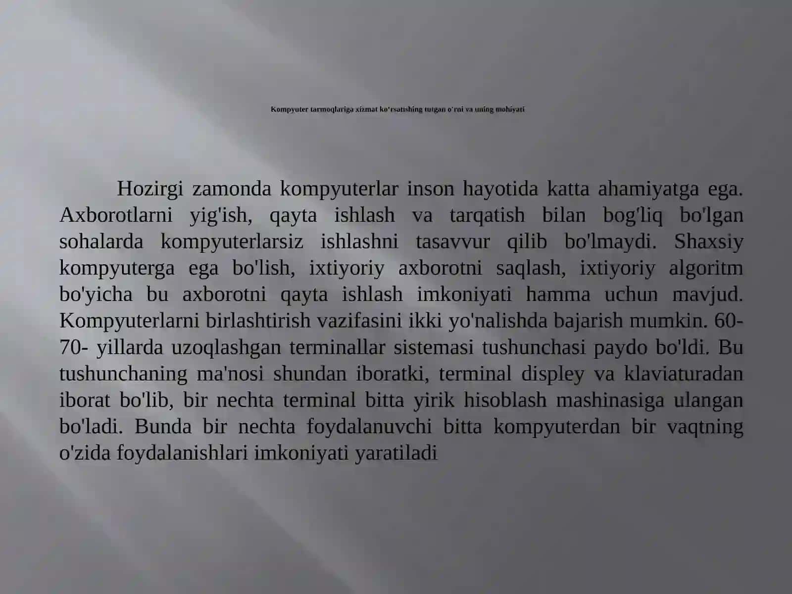 Kompyuter tarmoqlariga xizmat koʻrsatish 2