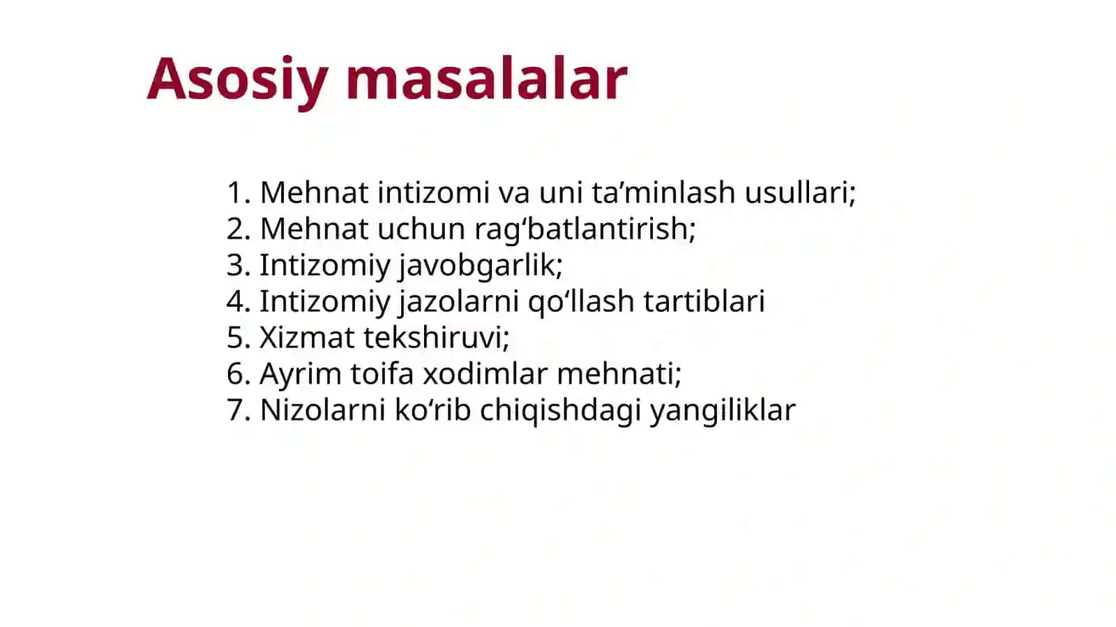 Mehnat intizomi va unga oid yangiliklar 2