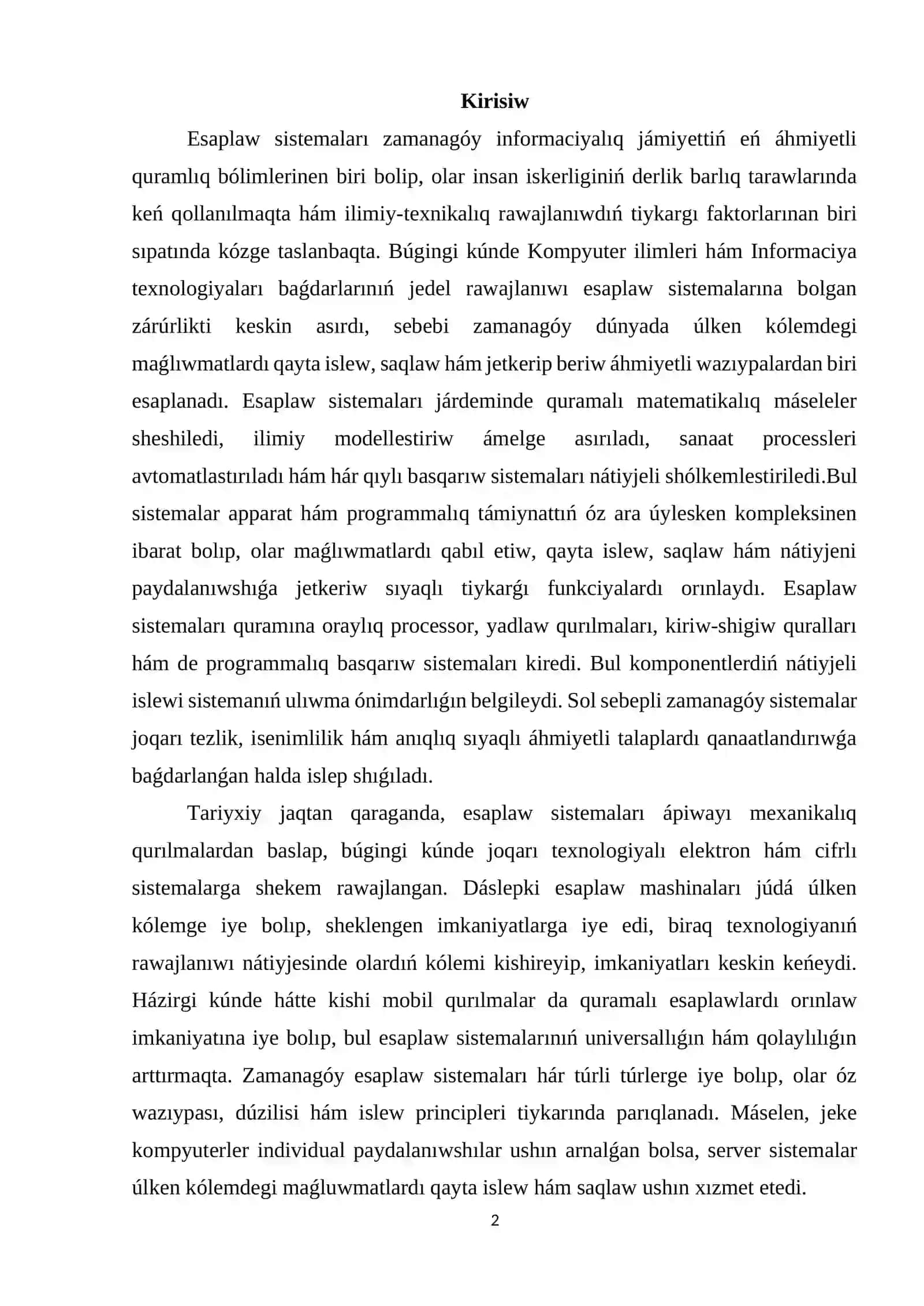 Esaplaw sistemaları hám olardıń tiykarģı túrleri 2