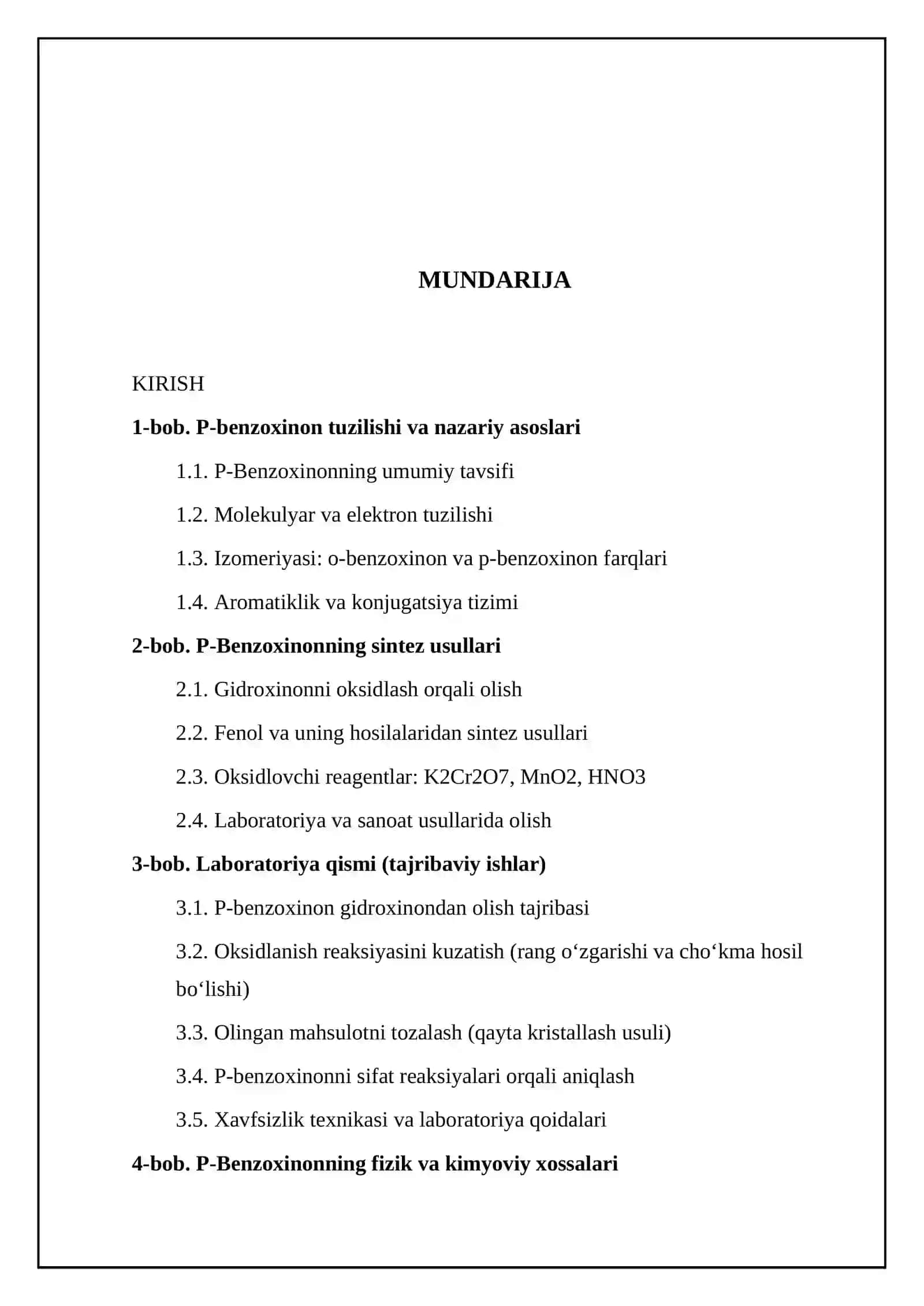 P-benzoxinon sintezi uning tuzilishi va xossalari 2