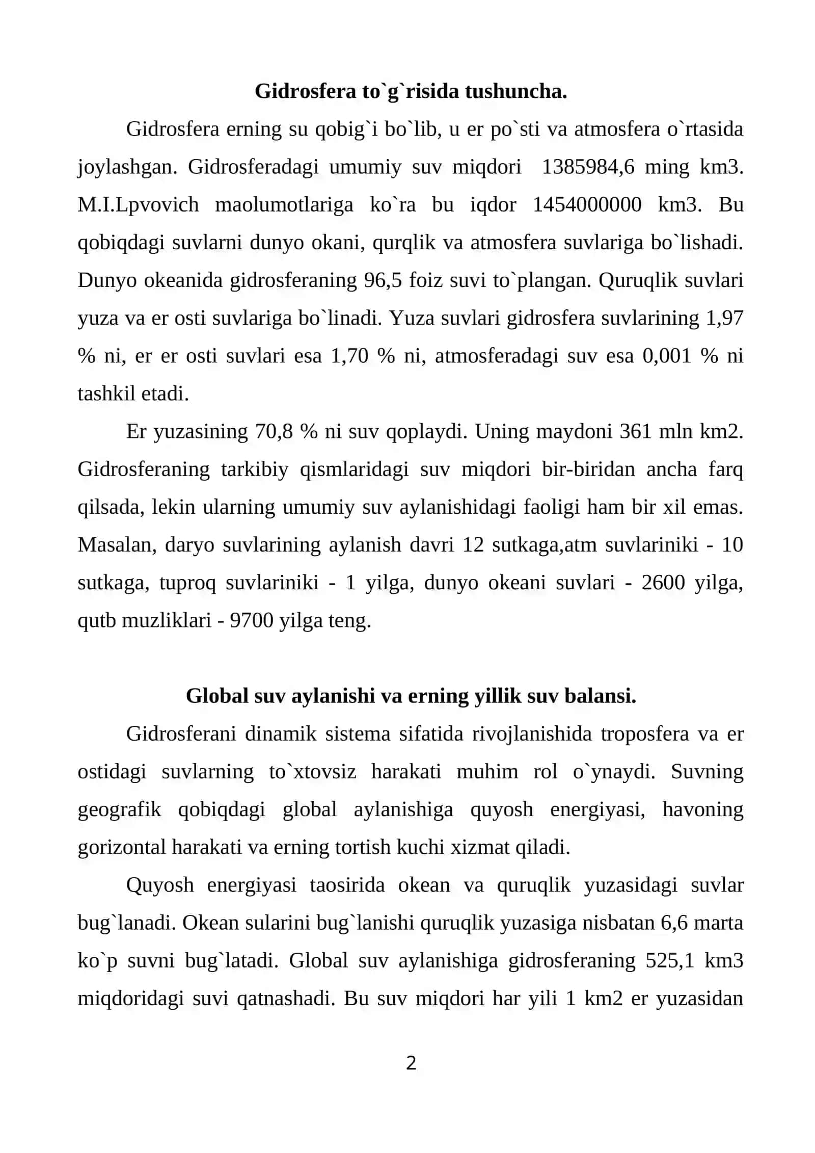Gidrosferaning ekologik funksiyalari 2