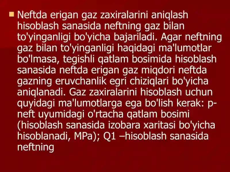 Neftda Erigan Gaz Zaxiralarini Xisoblash Usuli 2